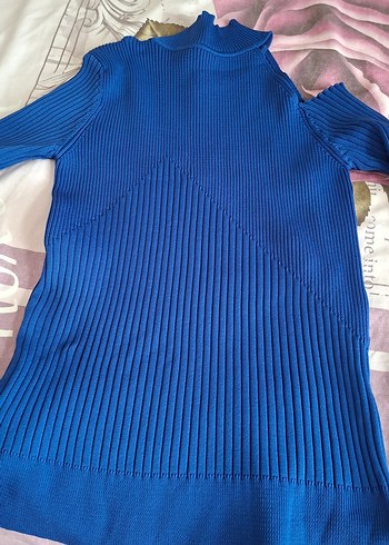 Mavi Boğazlı Fitilli Kadın Kazak kararmaz taki hediyeli - Görsel 3