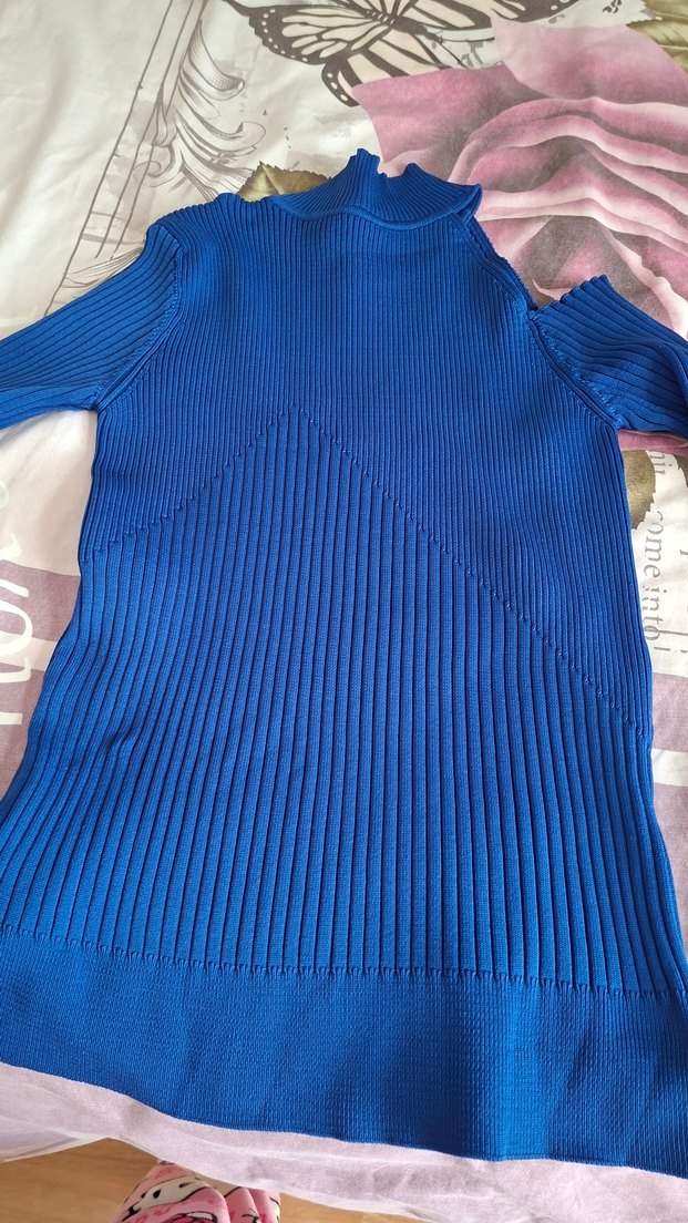 Mavi Boğazlı Fitilli Kadın Kazak kararmaz taki hediyeli - Görsel 3