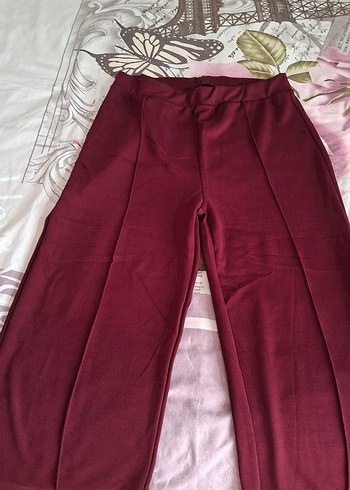 Bordo Kadın rahat Kesim Pantolon palazzo kararmaz taki hediyeli - Görsel 3