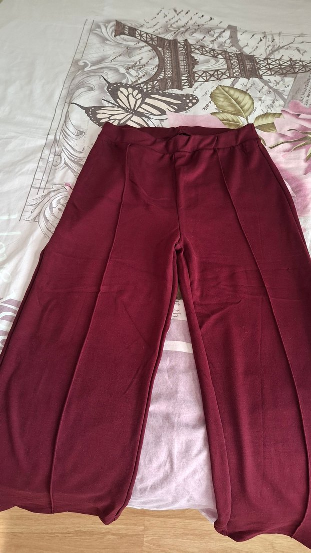 Bordo Kadın rahat Kesim Pantolon palazzo kararmaz taki hediyeli - Görsel 3