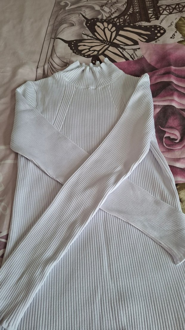 Kadın Beyaz Boğazlı Triko Kazak kararmaz taki hediyeli - Görsel 4