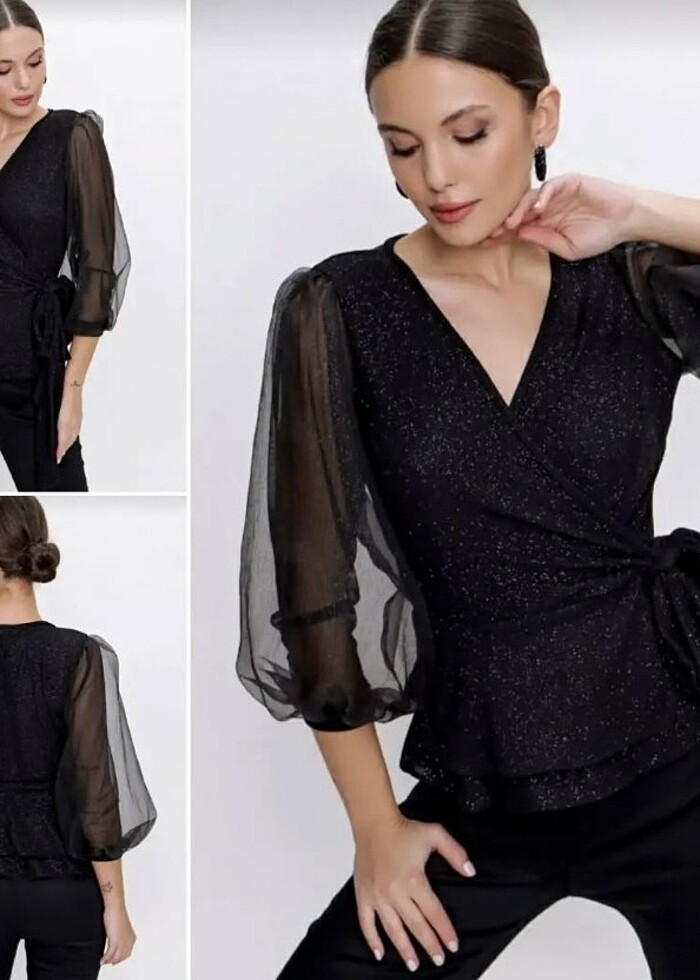 Simli abiye bluz  kararmaz taki hediyeli - Görsel 2