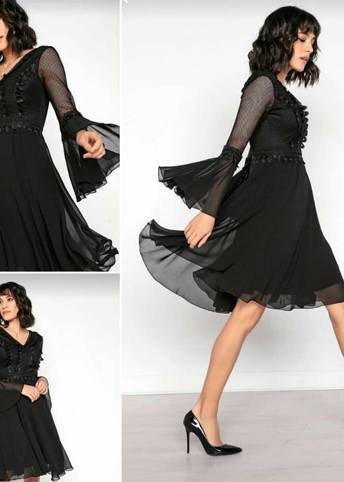 Şifon  akşam elbise kararmaz taki hediyeli - Görsel 2