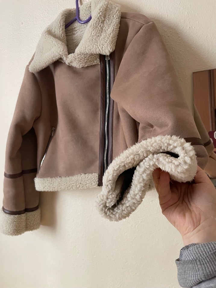 Kürk Detaylı Kısa Süet Kadın Ceket - Görsel 3