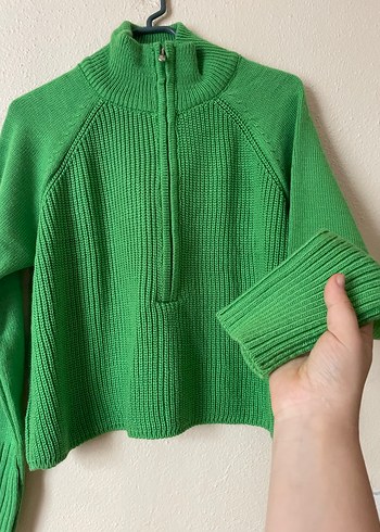 Yeşil Yarım Fermuarlı Yüksek Yakalı Kazak - Görsel 4