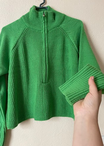 Yeşil Yarım Fermuarlı Yüksek Yakalı Kazak - Görsel 3