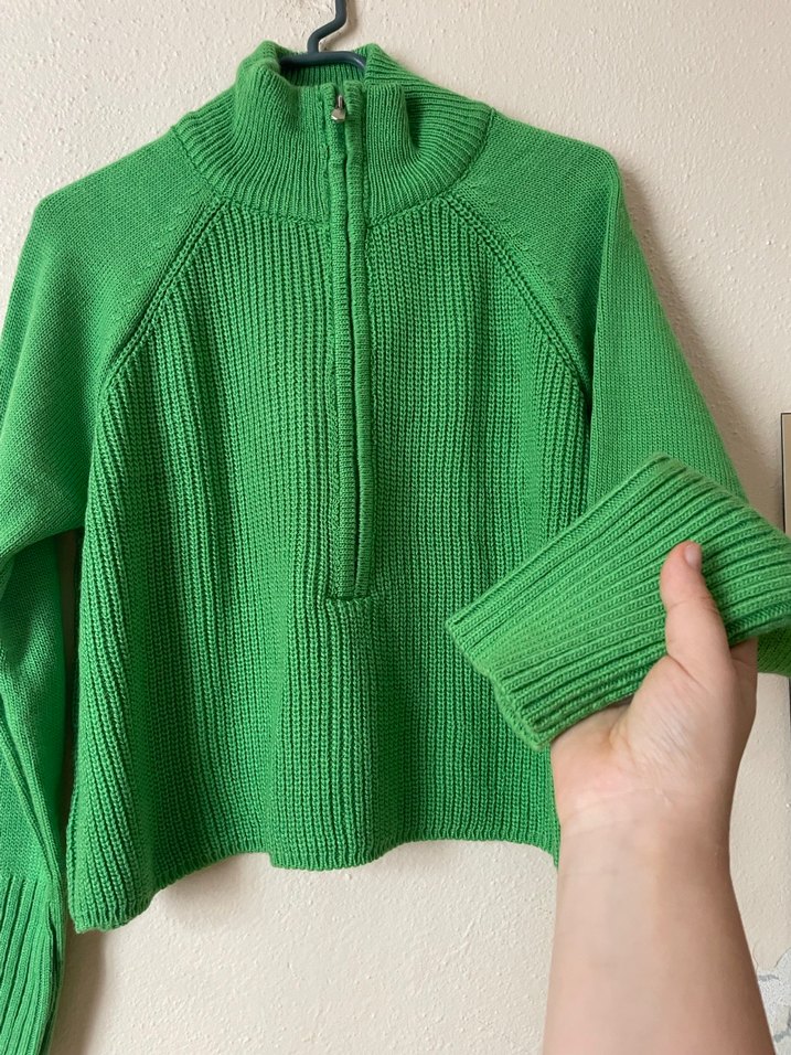 Yeşil Yarım Fermuarlı Yüksek Yakalı Kazak - Görsel 4