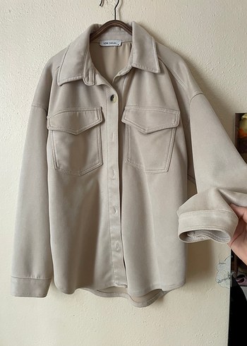 Bej Süet Kadın Ceket Düğmeli Rahat Kesim - Görsel 2