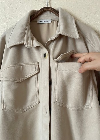 Bej Süet Kadın Ceket Düğmeli Rahat Kesim - Görsel 3