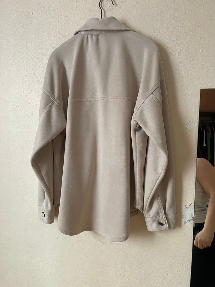 Bej Süet Kadın Ceket Düğmeli Rahat Kesim - Görsel 4