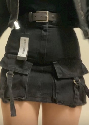Siyah Mini Denim kot Etek