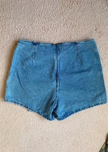 Düğmeli Mini Mavi Kadın Denim Şort Etek - Görsel 3