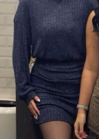 Lacivert İnce Örgü Boğazlı Kadın Kazak Elbise - Görsel 5