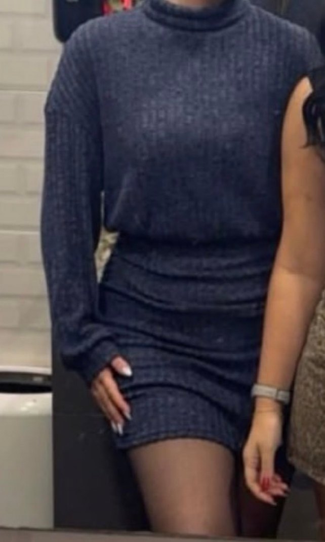 Lacivert İnce Örgü Boğazlı Kadın Kazak Elbise - Görsel 5