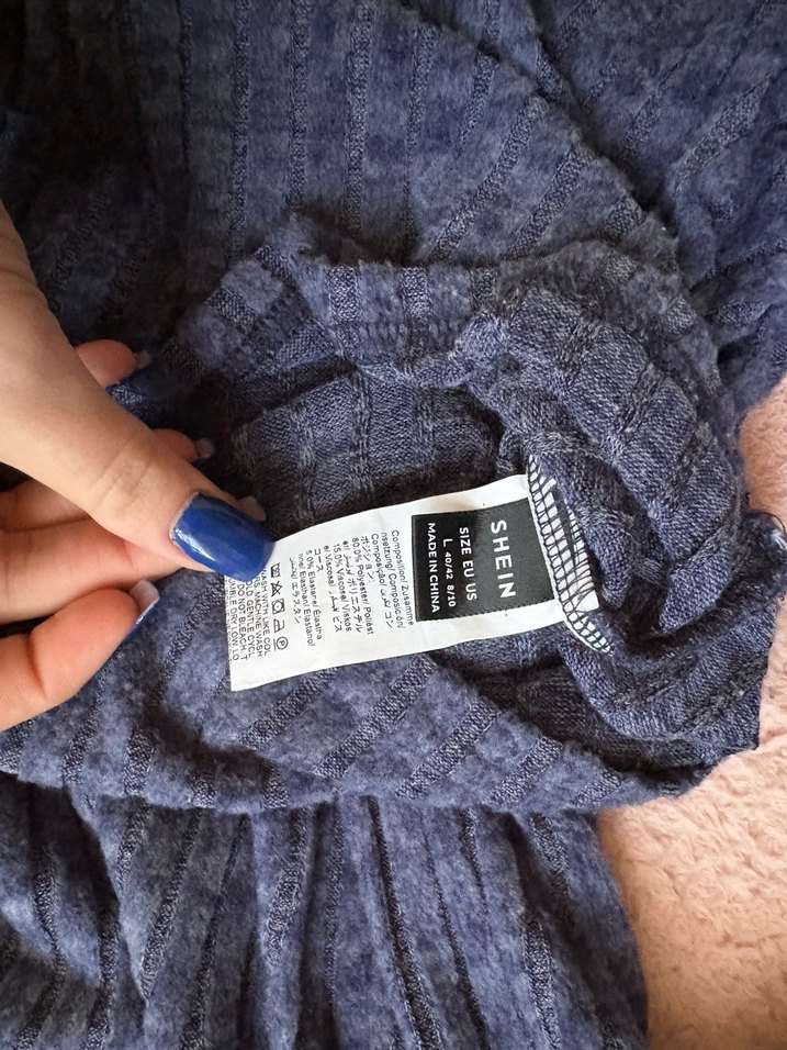 Lacivert İnce Örgü Boğazlı Kadın Kazak Elbise - Görsel 4