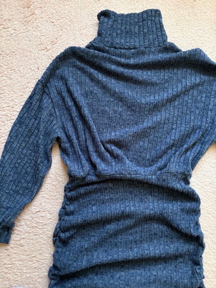 Lacivert İnce Örgü Boğazlı Kadın Kazak Elbise - Görsel 2