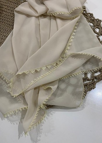 Dantel Detaylı Turkuaz İpek Kadın Fular - Görsel 2