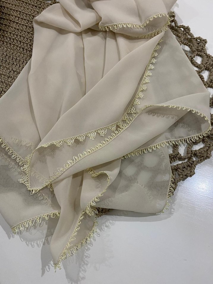 Dantel Detaylı Turkuaz İpek Kadın Fular - Görsel 2