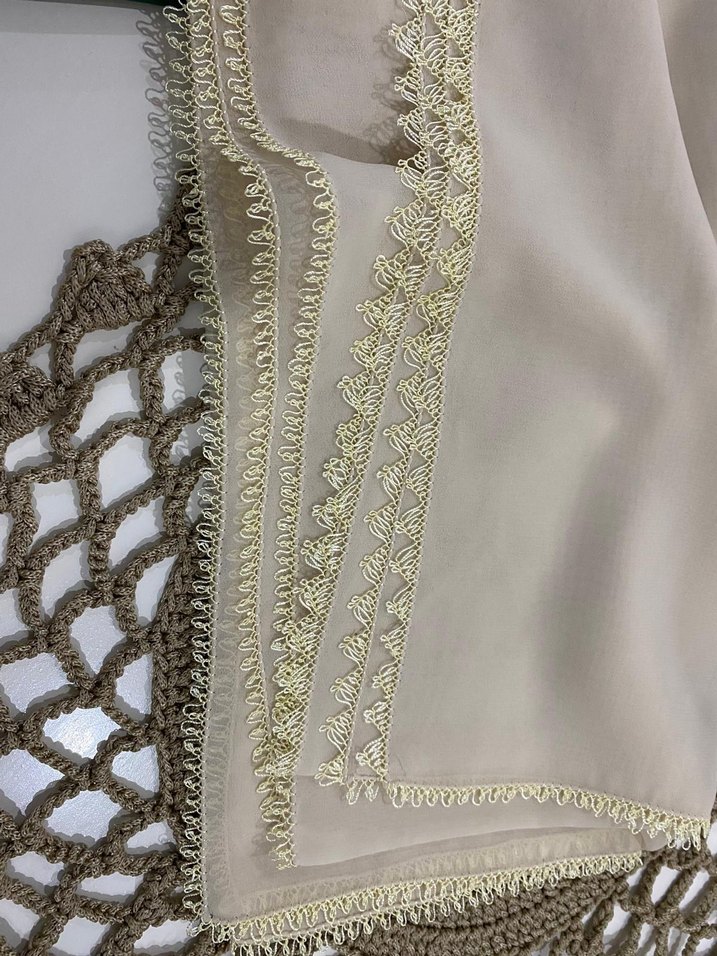 Dantel Detaylı Turkuaz İpek Kadın Fular - Görsel 3