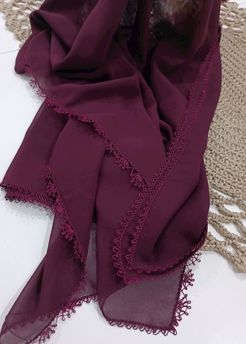Bordo Dantelli Kadın Şal - Görsel 3