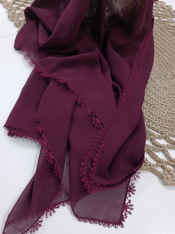 Bordo Dantelli Kadın Şal - Görsel 3