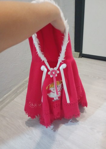 Kapüşonlu Kız Çocuk Pembe Panço - Görsel 3