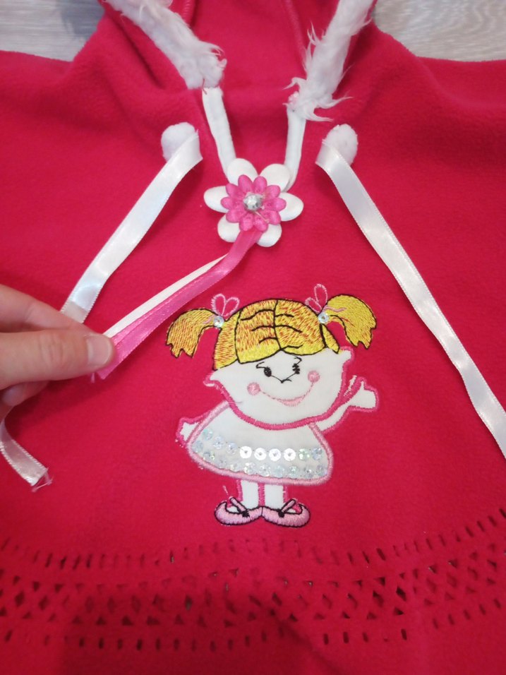 Kapüşonlu Kız Çocuk Pembe Panço - Görsel 2