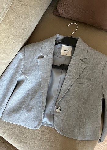 Düğmeli Gri Kadın Crop Blazer Ceket