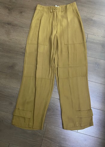 xs Beden camel Renk Beli Kemerli Parlak Bej Kadın Kumaş Pantolon