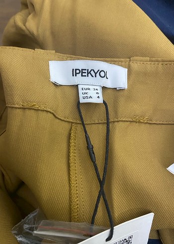 xs Beden Beli Kemerli Parlak Bej Kadın Kumaş Pantolon