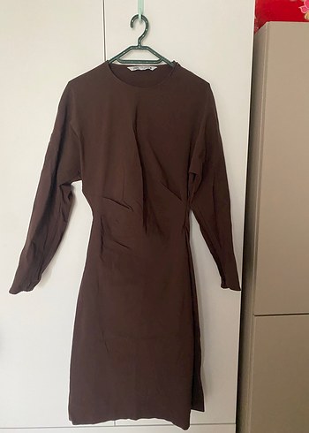 Drapeli Kahverengi Midi Zara elbise