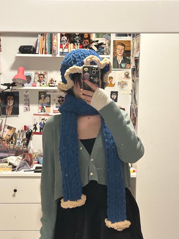 Örgü Kadın Mavi Bere ve Atkı Seti - Görsel 2