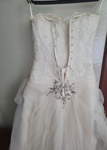 Dantel Detaylı Straplez Beyaz Gelinlik - Görsel 3