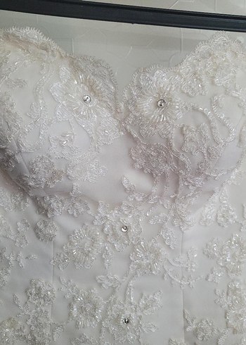 Dantel Detaylı Straplez Beyaz Gelinlik - Görsel 5