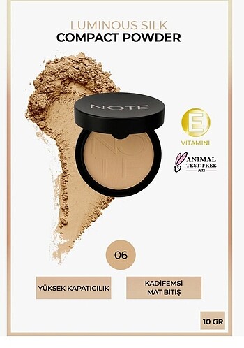 Note Luminous Silk Compact Powder Mat Bitişli Toz Yüz Pudrası 06