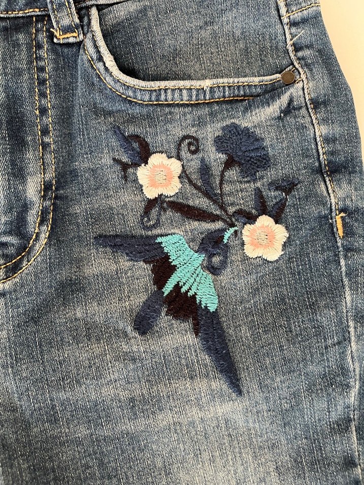 Nakışlı Mavi Gri Mini Kot Şort - Görsel 3