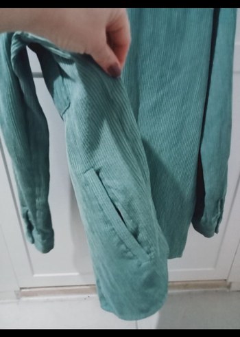 Düğmeli Yeşil Kadın Gömlek - Görsel 4