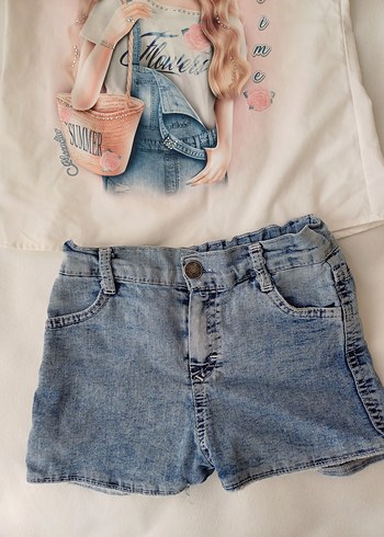 Düğmeli Gri Denim Mini Şort