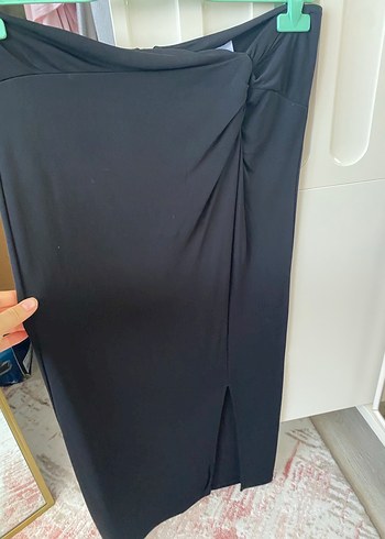 Drapeli Siyah midi Kadın Etek - Görsel 3