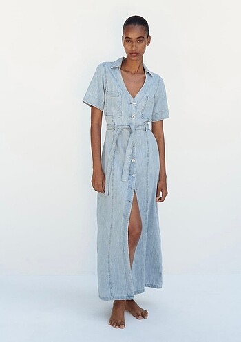 Zara Denim midi gömlek elbise