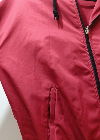 Koyu Kırmızı Kapüşonlu Fermuarlı Kadın Ceket - Görsel 2