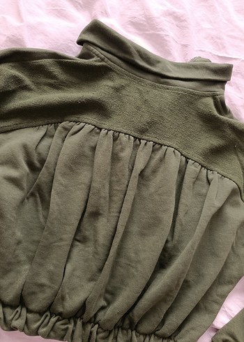 Yarım Fermuarlı Haki Kadın Sweatshirt - Görsel 3