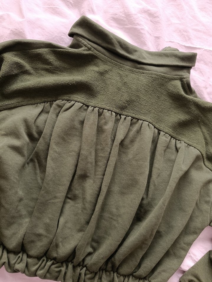 Yarım Fermuarlı Haki Kadın Sweatshirt - Görsel 3