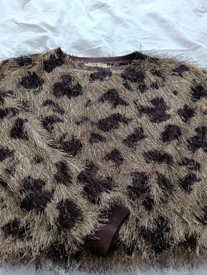 Kahverengi Leopar Desenli Kadın Kazak - Görsel 2