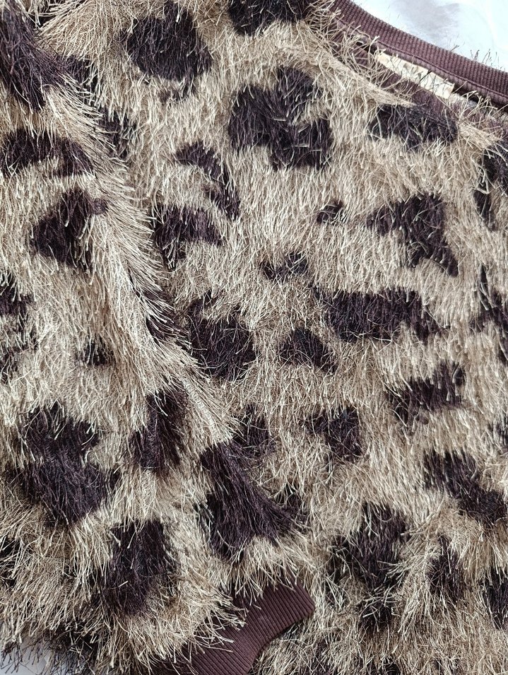 Kahverengi Leopar Desenli Kadın Kazak - Görsel 3