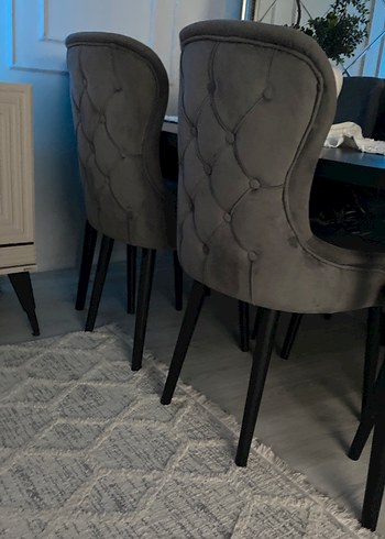 Ikea Gri Kadife Döşemeli Modern Yemek Sandalyesi