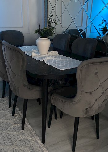 Gri Kadife Döşemeli Modern Yemek Sandalyesi