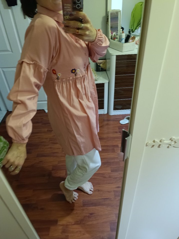 Uzun Pembe Nakışlı tunik - Görsel 2