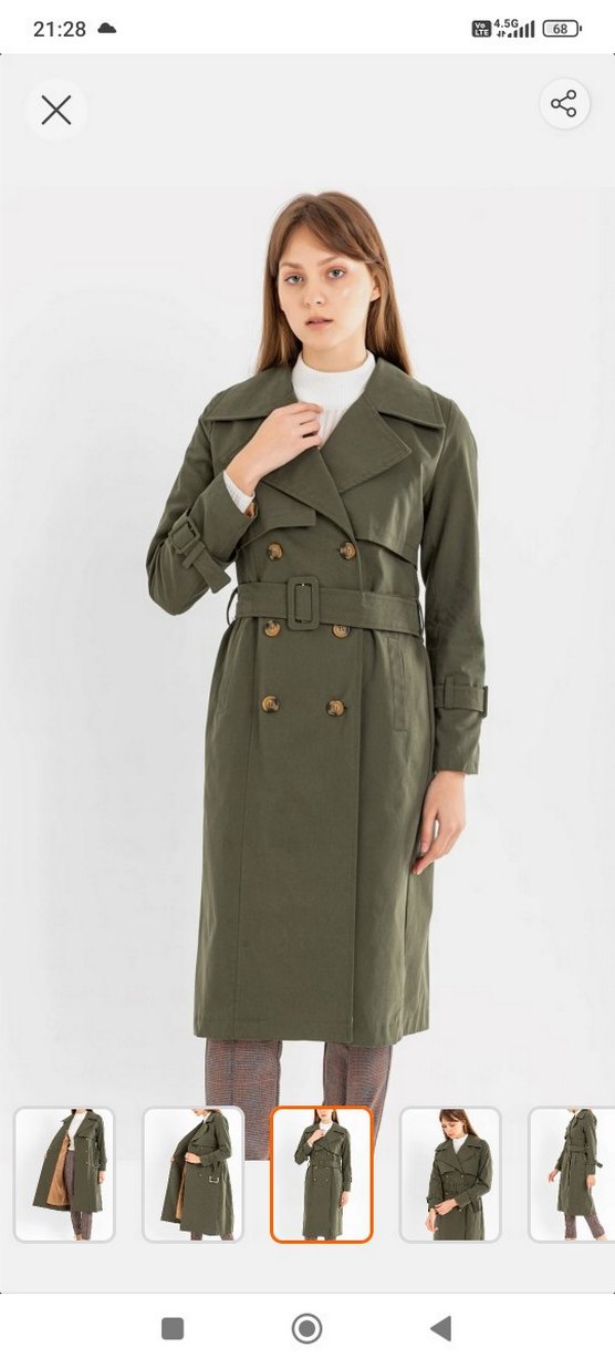 Kadın Haki Uzun Trençkot Kemerli Street Wear - Görsel 2