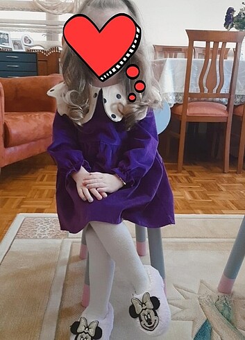 Mor puantiyeli kadife elbise